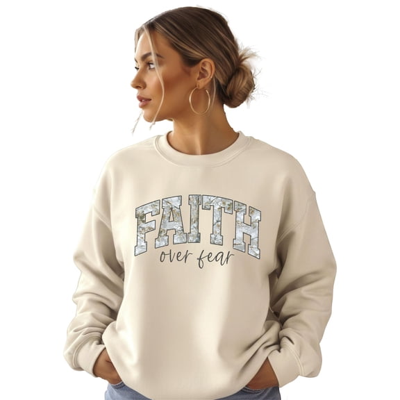 Faith Over Fear Graphic Pullover Inspirational Religious Spring Sweatshirt Sand Sweatshirt Adult Small