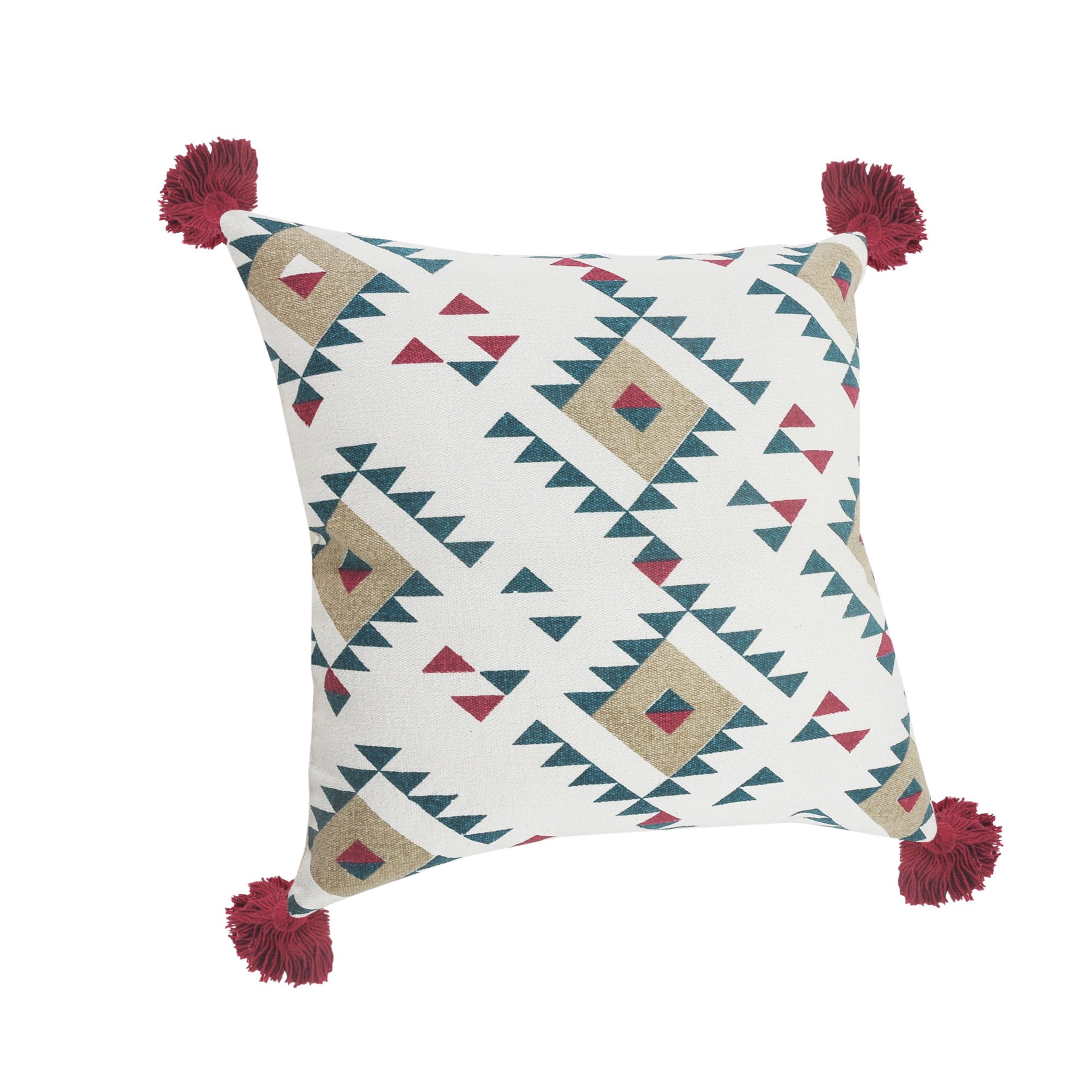 Laddha Home Designs Hand-Stitched Braided Diamond Cotton Throw Pillow Cover - 20" - White and Red