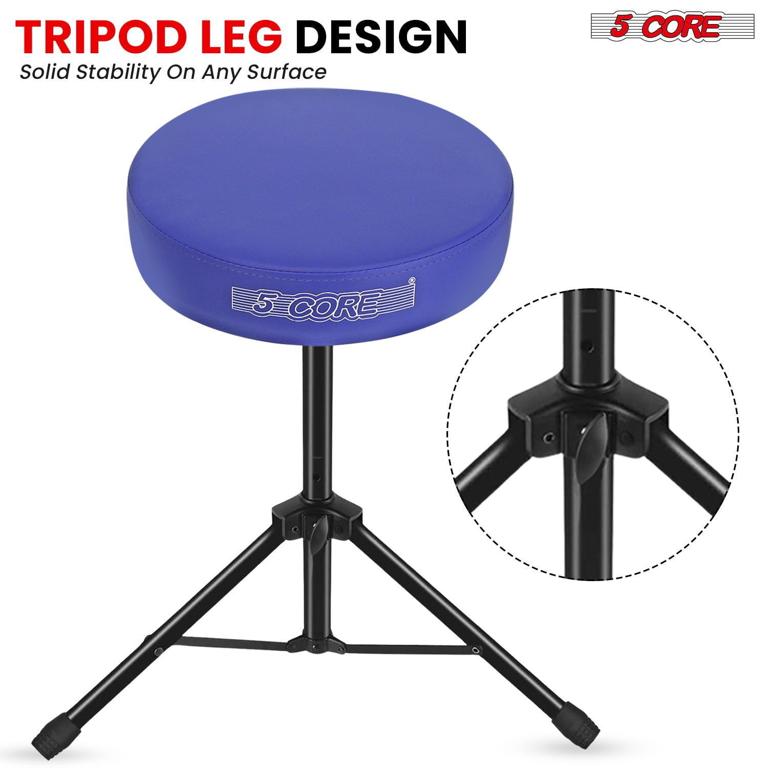 Adjustable Drum Throne Stool with 3" Thick Seat - 17" to 24" Height, 330 lbs Capacity, PU Leather & Iron Frame, Non-Slip Base for Drums/Guitar