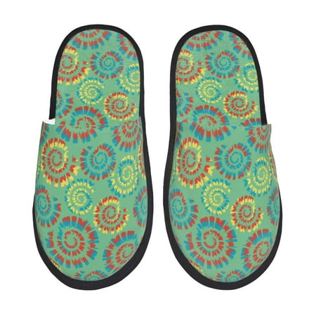 Balery Colourful Tie Dye Slient Indoor Furry Fleece Comfort House Shoes Soft Non-Slip Home Shoes Cotton slippers House Slippers-- Large