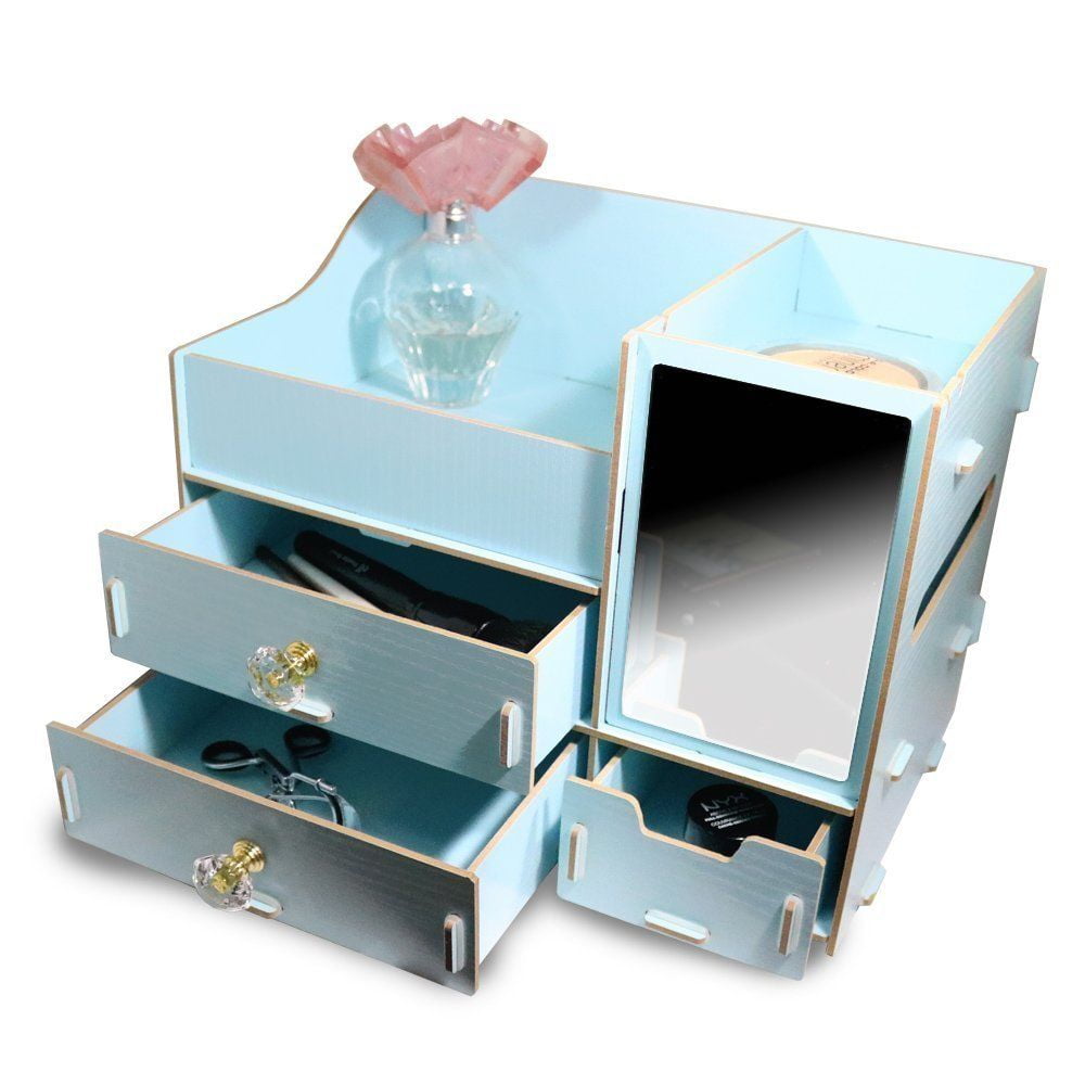 Wood Cosmetic Organizer Makeup Jewellery Drawers Box Storage Display