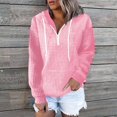 thumbnail image 2 of VISALY Hoodies Pullover Drawstring Sweatshirt Half Zip Sweatshirts Cropped Hoodies Quarter Zip Up Pullover Sweaters Winter Casual Sweaters Waffle Sweater Fall Sweatshirt Pink Xl, 2 of 6