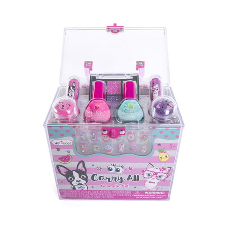 Hot Focus Carry All Cosmetic Set - 20 Piece Best Pals French Bulldog & Kitten Theme Makeup Set for Girls