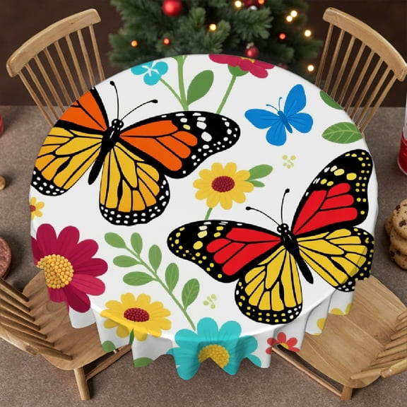 Tablecloth for dining table - Garden Florals Print, Polyester Tablecloths Holiday-Themed Design tablecloth round, Cafe, picnic,60x60 Inch