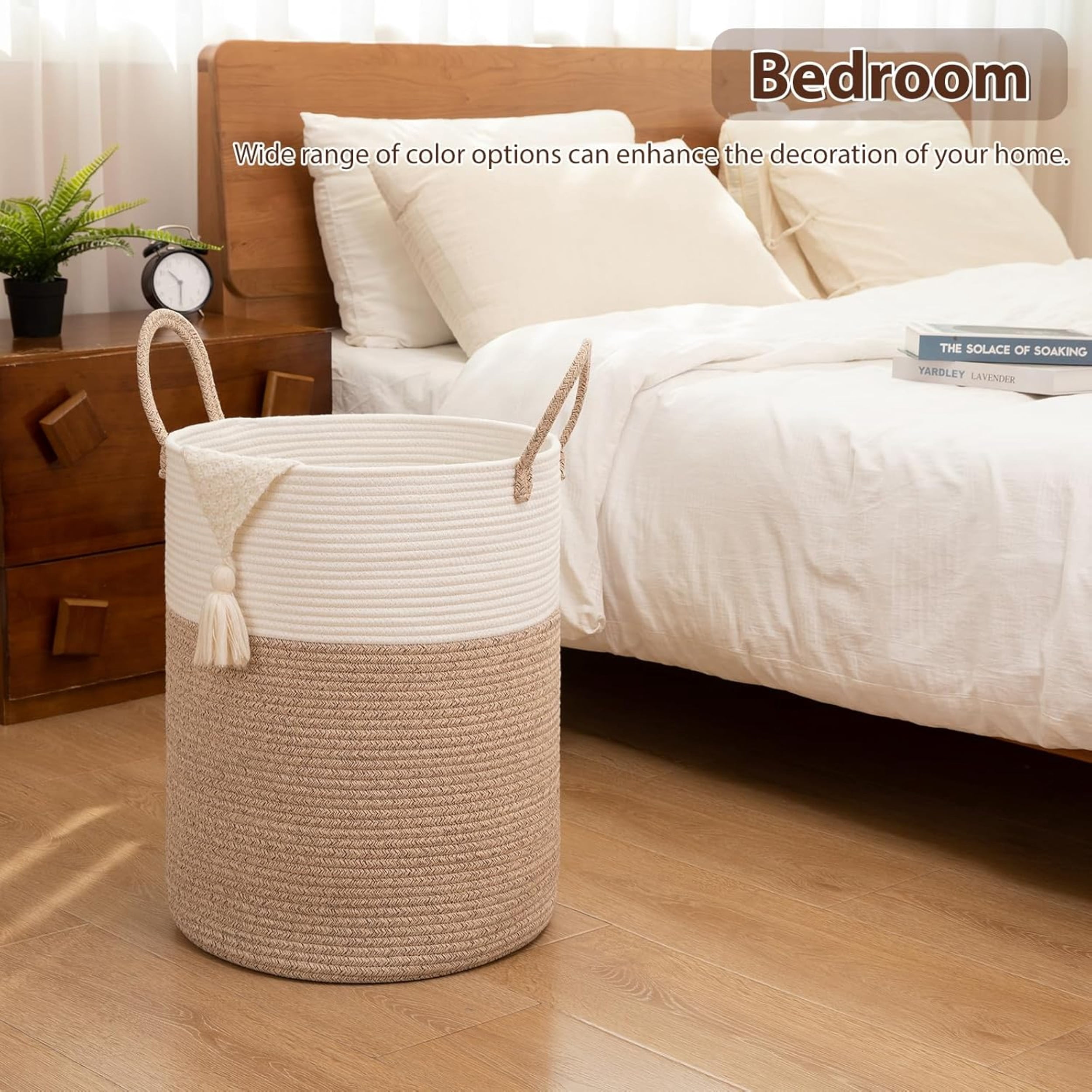 Laundry Basket, Woven Cotton Rope Laundry Hamper for Decor Storage of Dirty ClothesToys and Blankets in Bathroom, Baby Room and Living Room