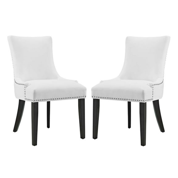 Modway Marquis 20.5" Solid Rubberwood and Vinyl Dining Chair in White (Set of 2)
