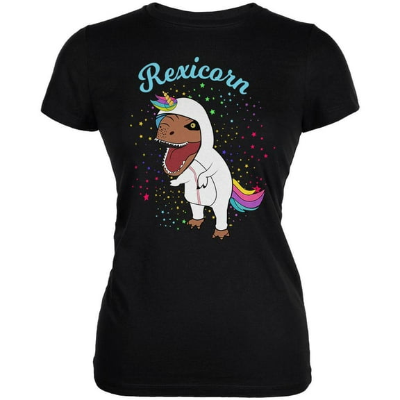 T-Rex Dinosaur in Unicorn Costume Rexicorn Juniors Soft T Shirt Black SM