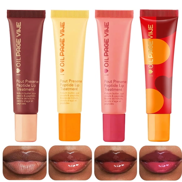 Dulele Bálsamo labial Mantequilla 4 colores Péptido hidratante Brillo labial teñido Aceite de brillo labial voluminoso Cuidado nutritivo de los labios con ingredientes naturales Alivia y suaviza los l