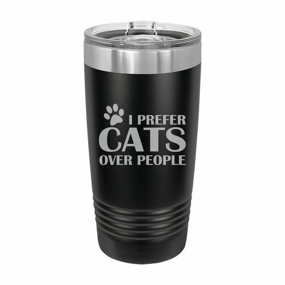 PrecisionNC Funny Tumblers I Prefer Cats Over People Engraved Stainless Steel Travel Mug Tumbler with Lid 20 ounce Black