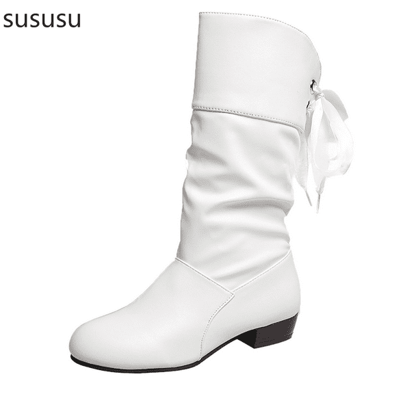 Women's Low Heel Round Toe Lace Up Mid Calf Boots Comfortable Everyday Footwear For Cool Autumn Winter Seasons