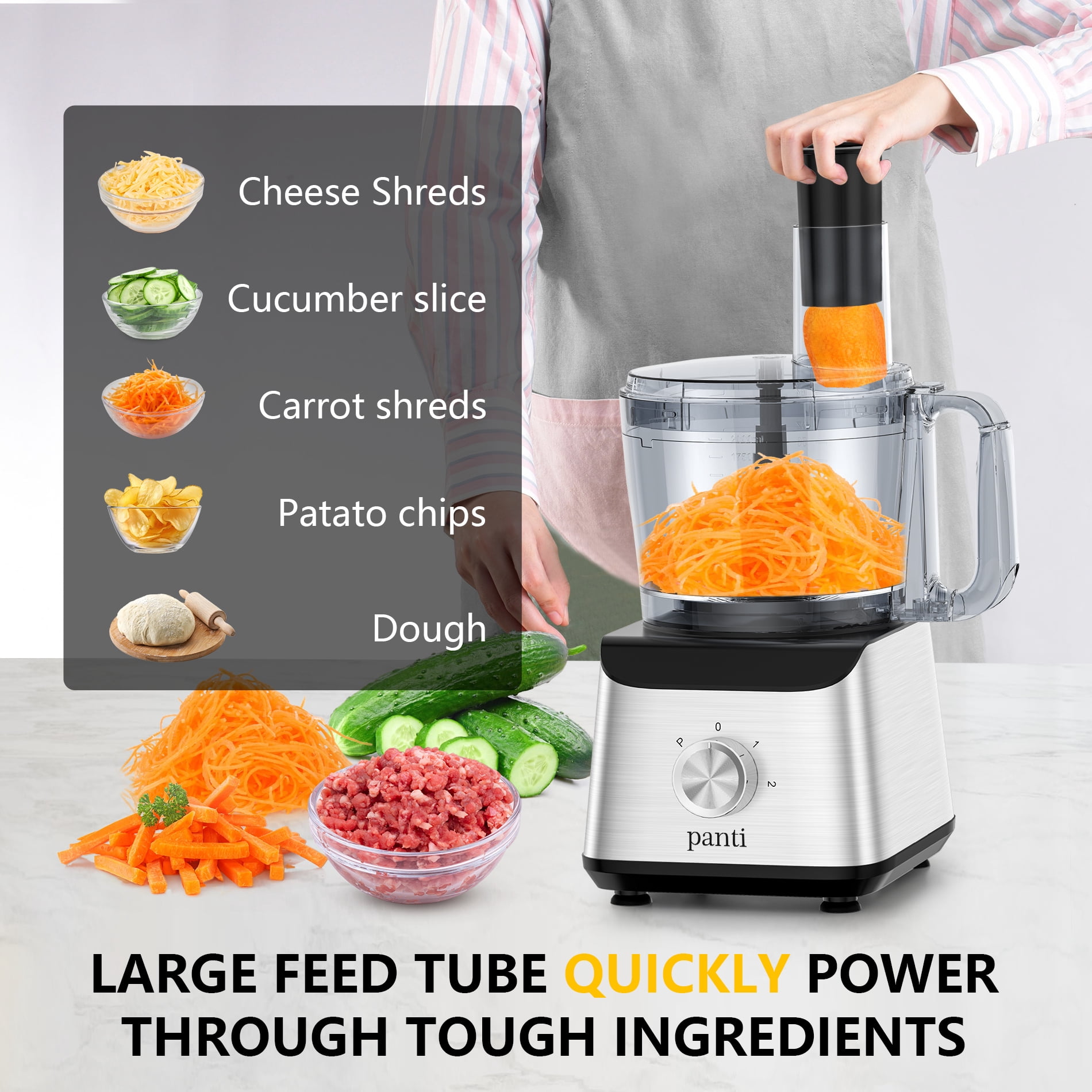 PANTI 12 Cups Food Processor & Vegetable Chopper for Slicing,Shredding,Mincing,Puree,Mixing and Doughing, + Easy Clean Bowl Scraper