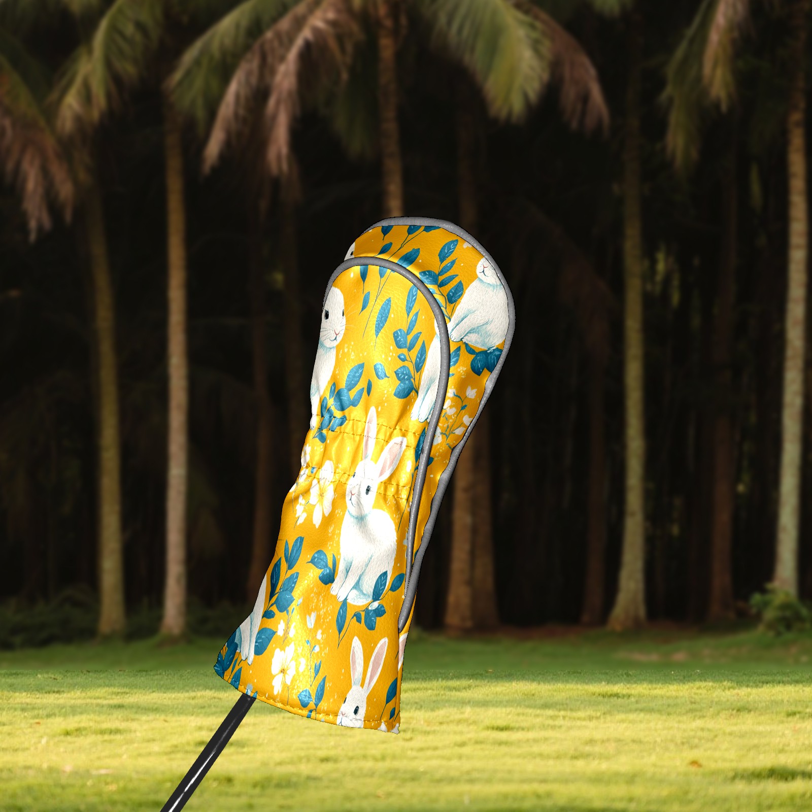 Golf Club Covers PU Leather Waterproof Head Covers for Fairway Woods Hybrids White Rabbit