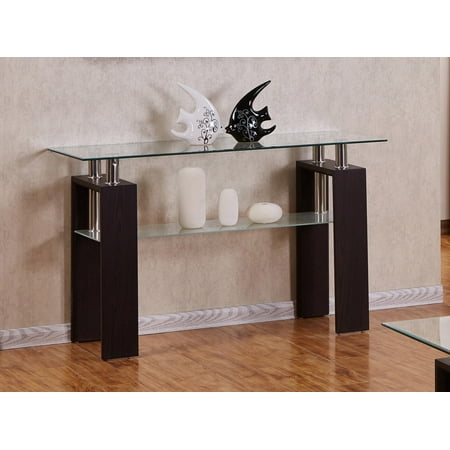 Best Quality Furniture Espresso Console Table With a Clear Glass top