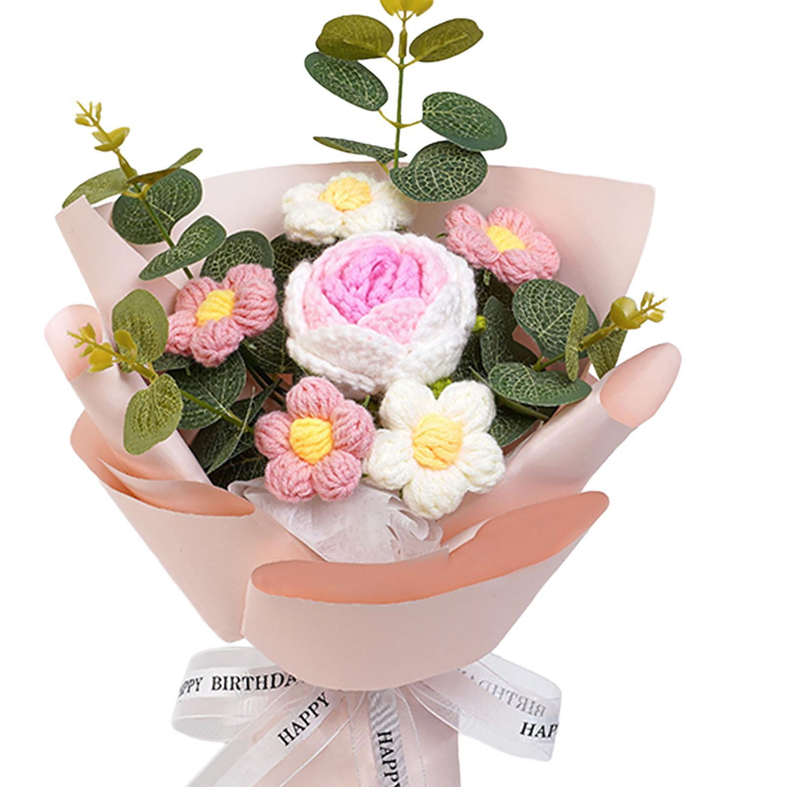 Tongina Crochet Flower Bouquet Knitted Flower Finished Handmade Decorative Artificial Flowers Mother's Day Gift for Teacher' Day Her Pink