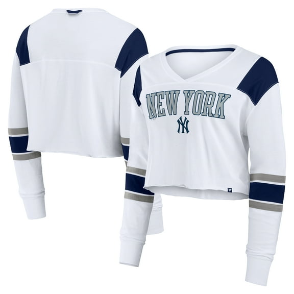 Women's Fanatics White New York Yankees Stretch Cropped Fashion Long Sleeve T-Shirt
