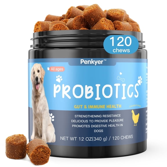 Probiotics for Dogs, Dog Probiotics for Yeast, Itchy Skin and Itchy Ears, Digestive Enzymes with Prebiotics for Digestive Health, Probiotic Chews for Dogs Support Immunity Health - (Chicken 120 Ct)