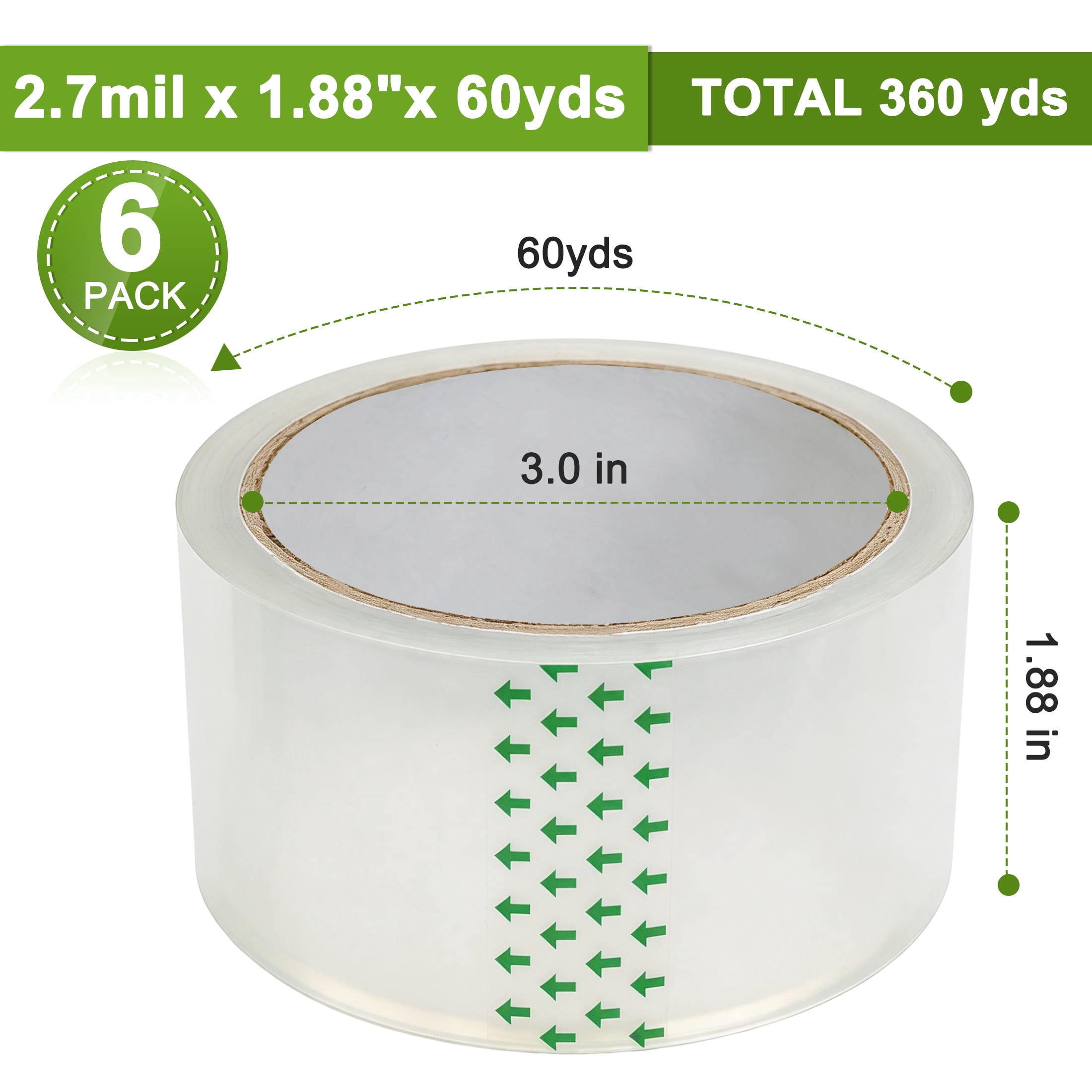 GARITIN Packing Tape, 6 Rolls Heavy Duty Clear Packaging Tape with Dispenser, Strong Shipping Moving Tape Refill for Boxes, Mailing, Storage and Package Sealing