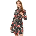 thumbnail image 1 of Vestido De Camisa Con Estampado Floral De Lunares Por Encima De La Rodilla Ceñido Con Botone Solapa Para Mujeres Flor Roja Negra XS, 1 of 5
