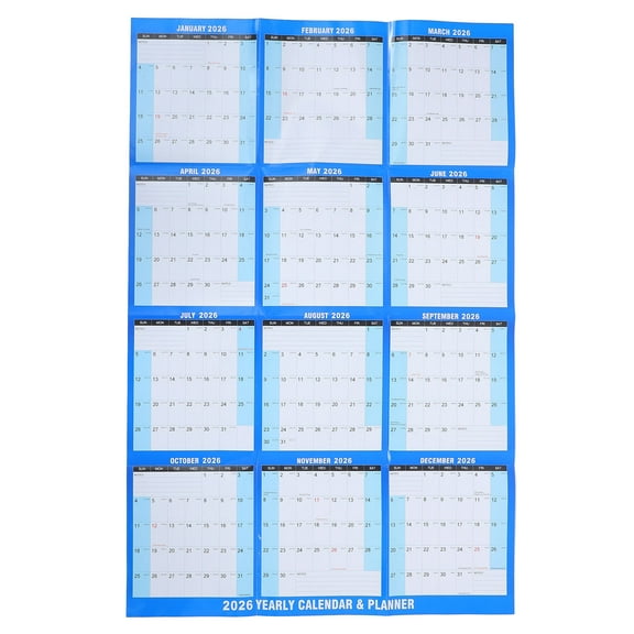 WRISTBIQUE Dry Erase Wall Calendar 2026 Yearly Planner Blue Paper for General Users 1 Set