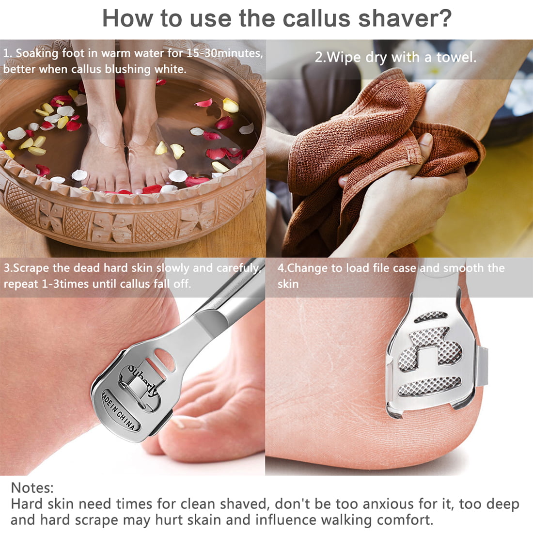 BEINY Stainless Steel Callus Shaver Pedicure Dead Hard Skin Remover Heel  Razor Wooden Handle Cutter with Skin Rub & 10 Blades for Foot Care,  Removing