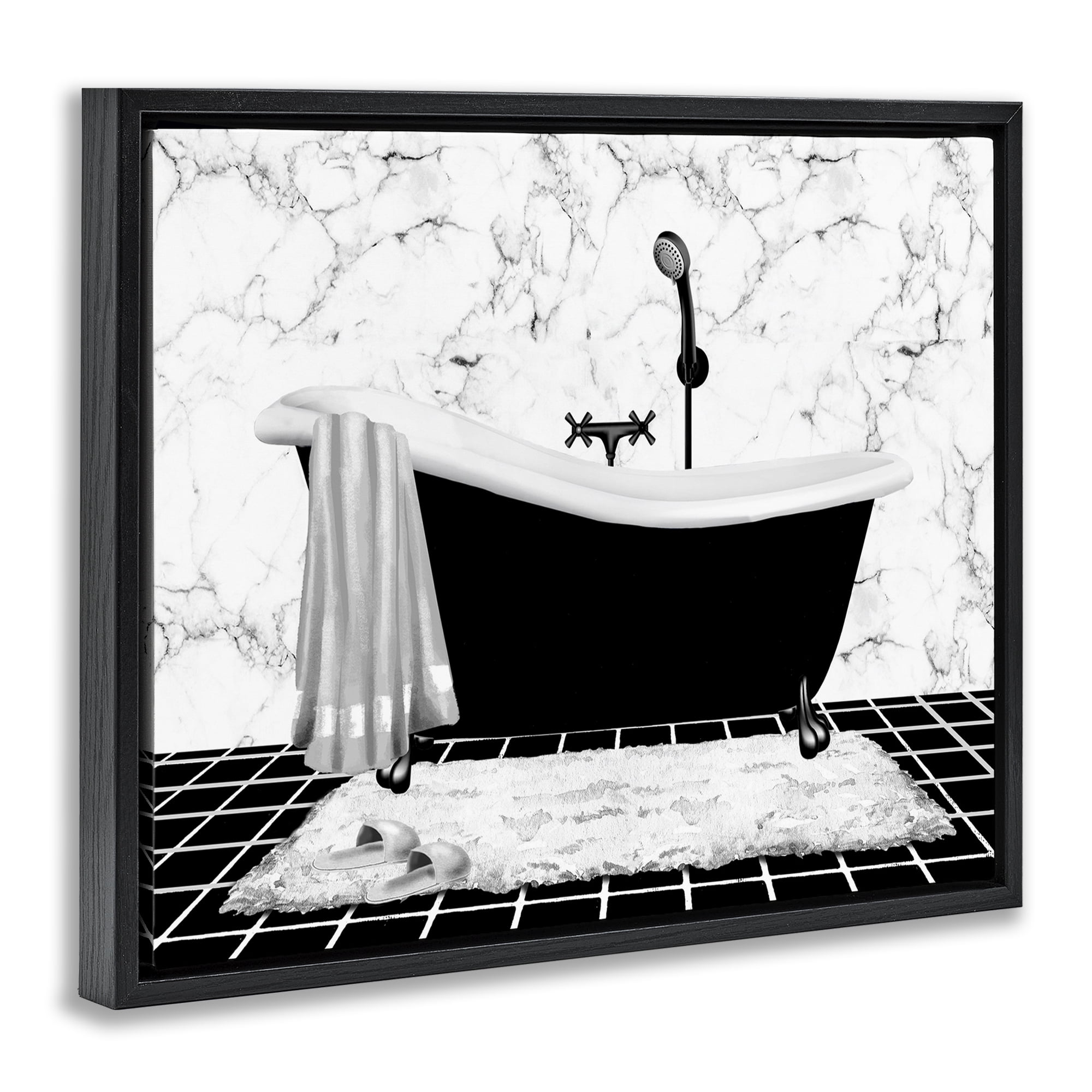 Stupell Industries Marble Pattern Tub Typography Painting Black Floater Framed Canvas Art Print Wall Art, 21 x 17
