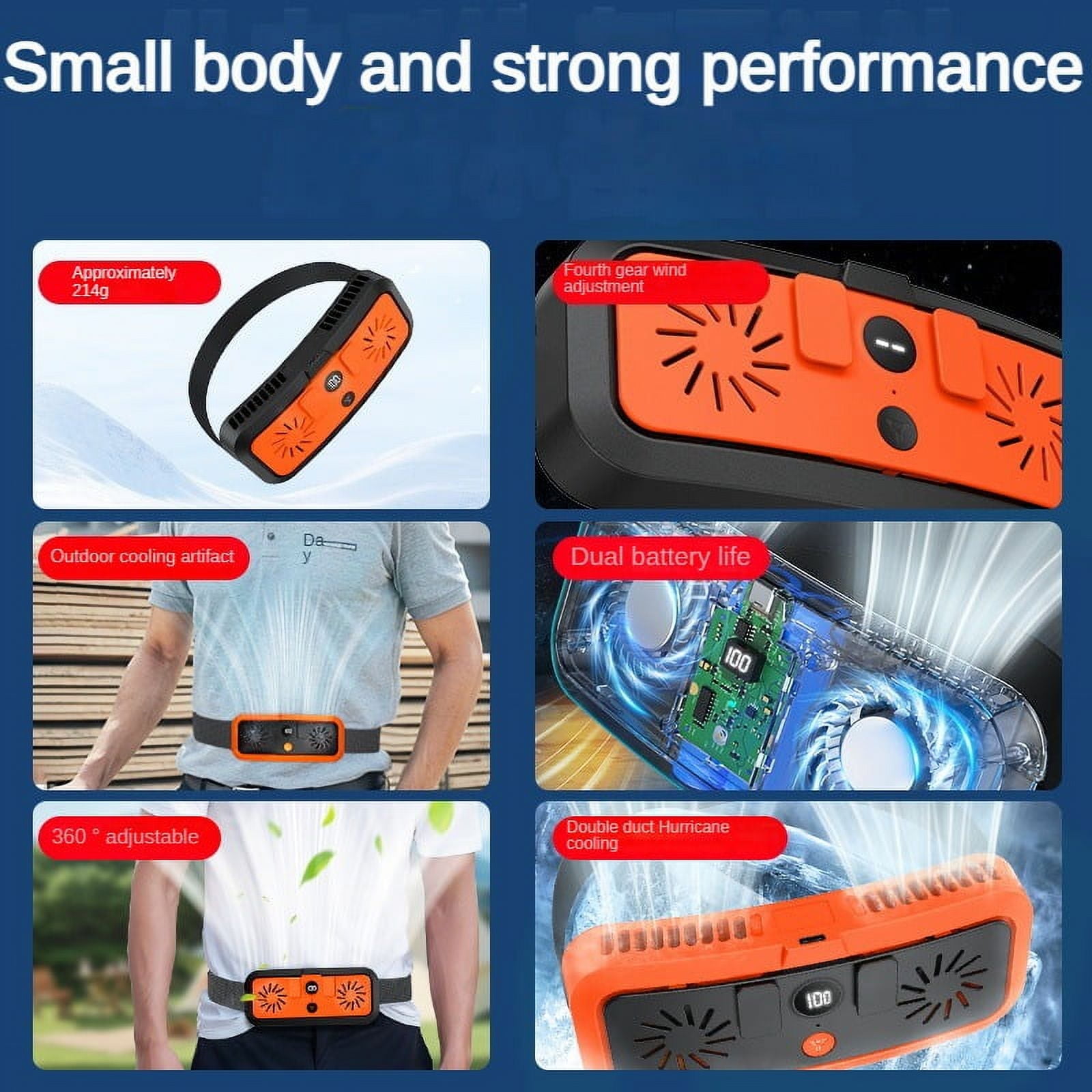 MUSICOZY Portable Cooling Waist Fan,Dual Head MIni Wearable Belt Clip on Fan,5200mAh Rechargeable 3 Speeds 6000RPM Strong Airflow Fans,Personal Travel Body Shirt Fans for Outdoor Work Camping Fishing