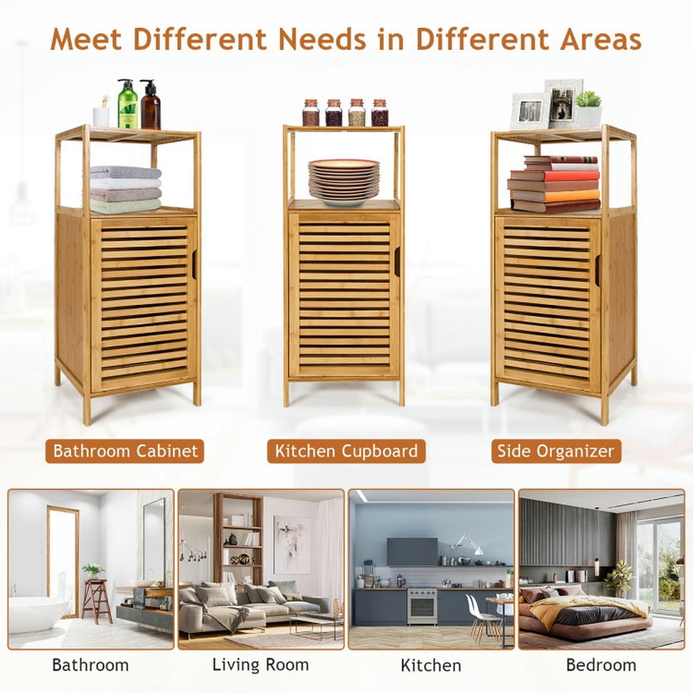 Finihen Bathroom Storage Cabinet, Bathroom Floor Cabinet, Bamboo Bathroom Storage Floor Cabinet with Door and Shelf Corner Cabinet, for Bathroom, Living Room, Bedroom, Kitchen, Natural Finihen Bathroom Storage Cabinet, Bathroom Floor Cabinet, Bamboo Bathroom Storage Floor Cabinet with Door and Shelf Corner Cabinet, for Bathroom, Living Room, Bedroom, Kitchen, Natural