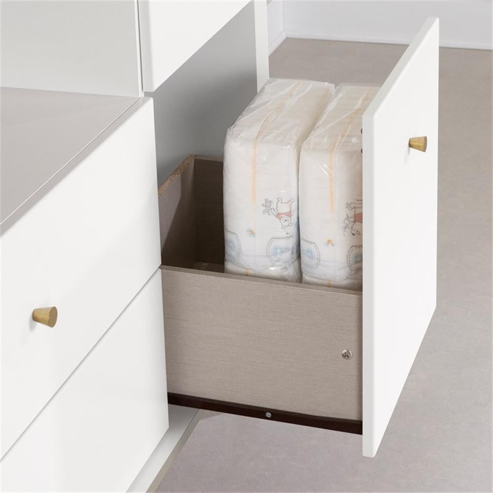 South Shore Dylane, Mid-century Glam Changing Table with Drawers and Open Storage, Pure White