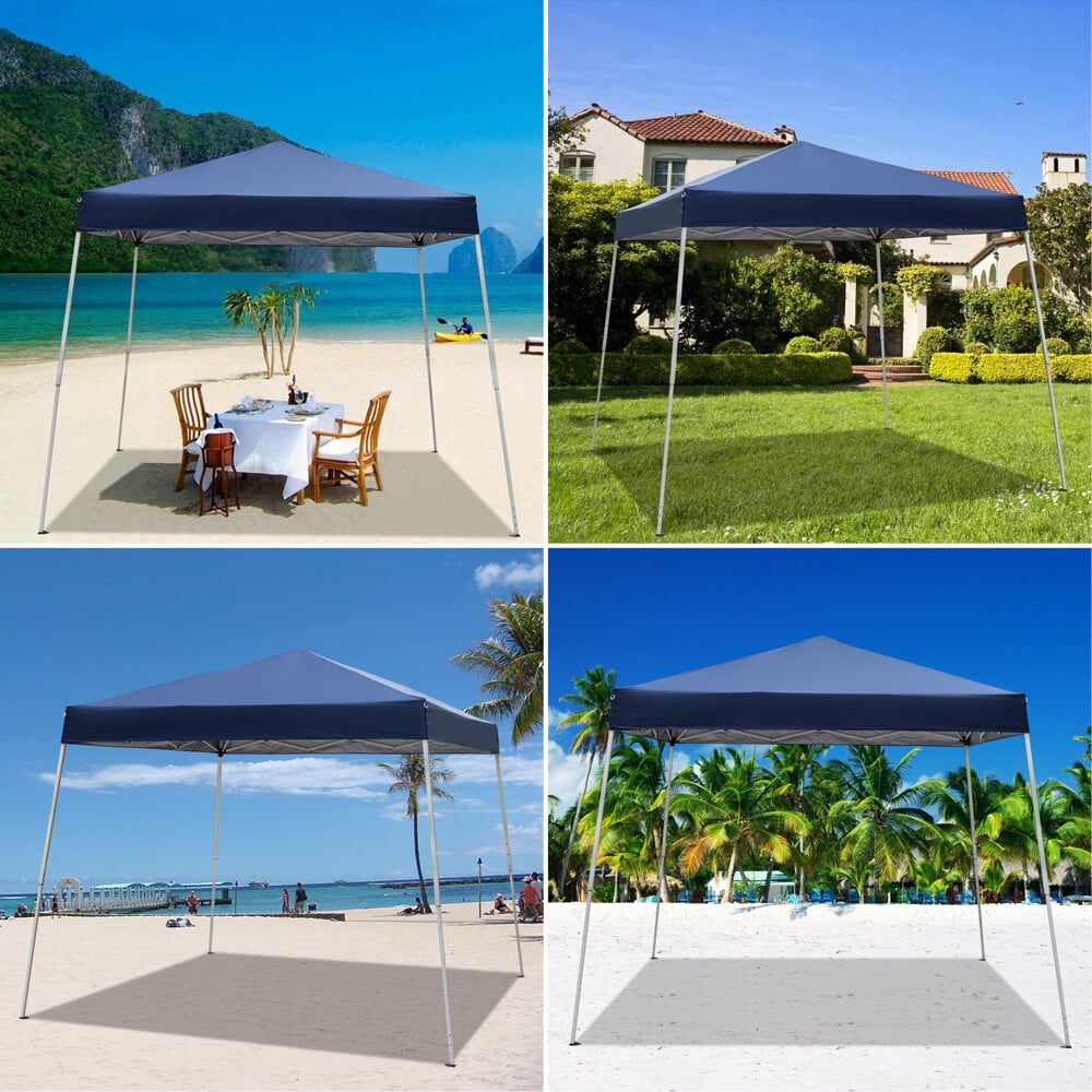 7.9x7.9ft Outdoor Pop Up Canopy Tent with Adjustable Height, Portable Folding Lightweight Gazebo Shade Tent with Powder Coated Steel Frame for Beach, Patio, Deck, Weather Proof, Easy Assembly, Blue