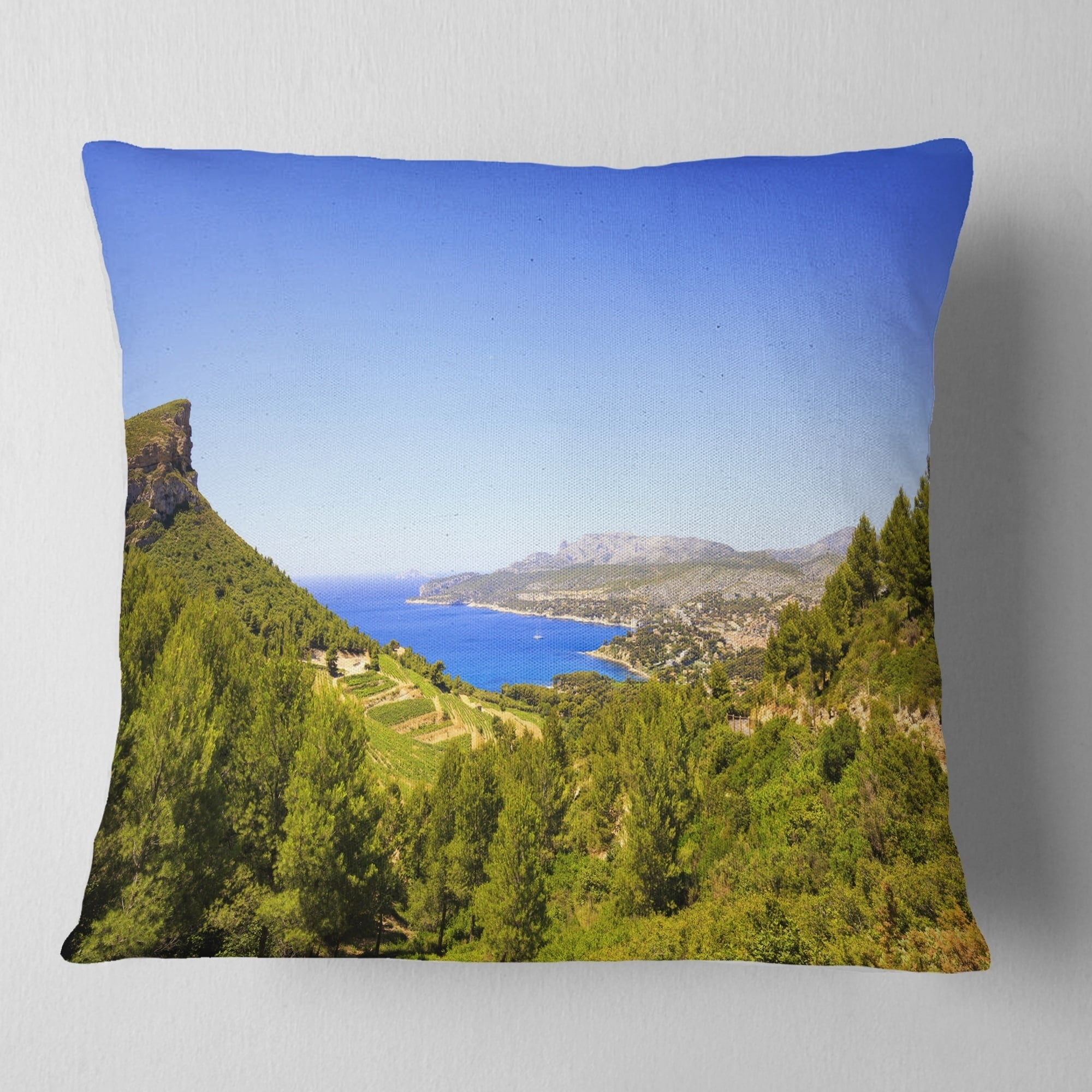 Sofa Throw Pillow 16 x 16 Designart CU11380-16-16 Cassis Bay from Route des Cretes Landscape Wall Cushion Cover for Living Room 