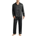 thumbnail image 5 of INSPIRE CHIC Men's 2 Pieces Satin Long Sleeve Striped Button Down Casual Pajamas Set M Black, 5 of 6