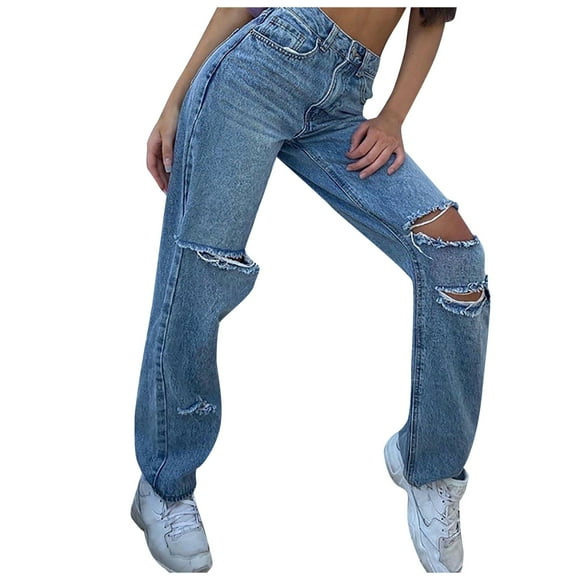 JHLZHS Techwear Pants Women Button High Waist Pocket Solid Color Jeans Trousers Loose Denim Pants Sweat Pants for Womens Baggy Pants for Women Casual