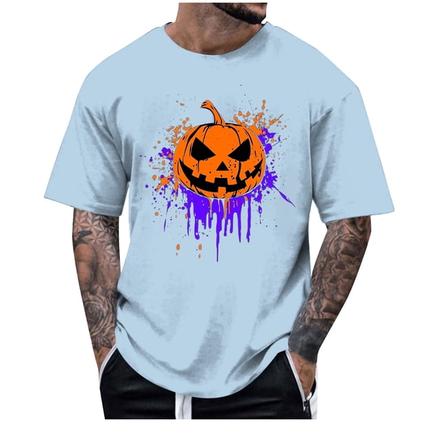 Blusas y camisas de manga corta y cuello redondo para hombre. Blusas/camisetas de manga corta con cuello redondo y estampado de Halloween para hombre. Blusa para hombre.