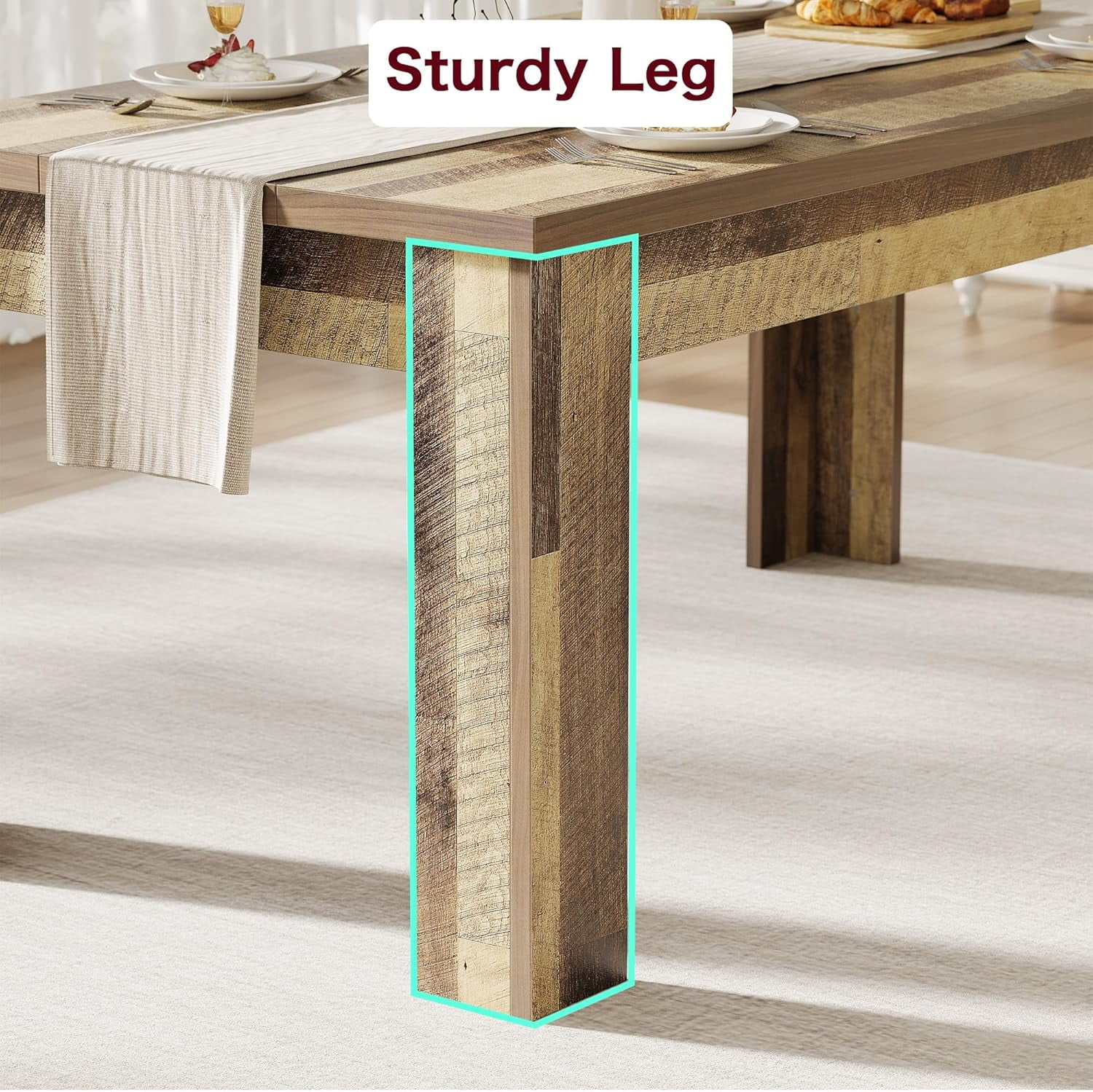 AOILE 63" Rectangular Dining Table for 4–6, Farmhouse Kitchen Table, Wood Dinner Table, Rustic Brown/Gray