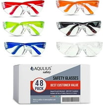Aqulius 48 Pack  Crystal Clear Protective Adult Safety Glasses for Construction, Shooting and Lab Work, 6 Colors, Scratch Resistant Eye Protection Goggles