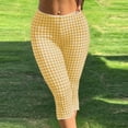 thumbnail image 2 of ZQUUVOU Women's Plaid Capri Pants Lace Trim Side Split Fitted Cropped Pants Elastic Waist Stretchy Slim Fit Casual Summer Pants Yellow, 2 of 7