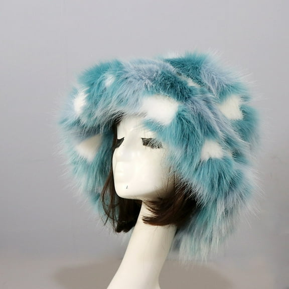Eoperou Bucket Hat Oversized Fluffy Wide Brim Soft Thickened Ear Faux Fur Winter Thermal Women Fisherman Cap for Daily Life