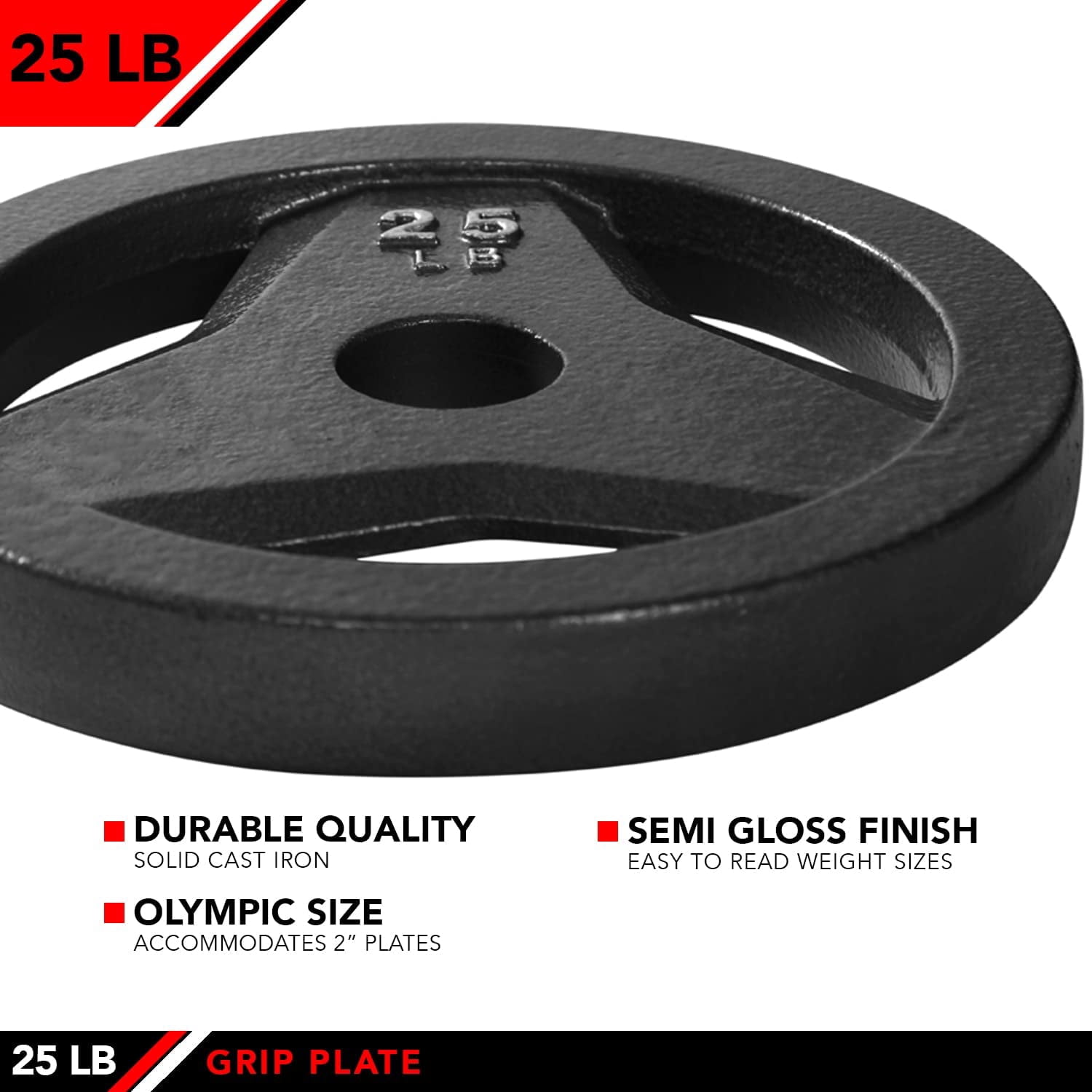 JFIT Cast Iron Olympic 2-Inch Grip Plate for Barbell, 25 Pound Single Plate Iron Grip Plates for Weightlifting, Crossfit - 2” Weight Plate for Bodybuilding