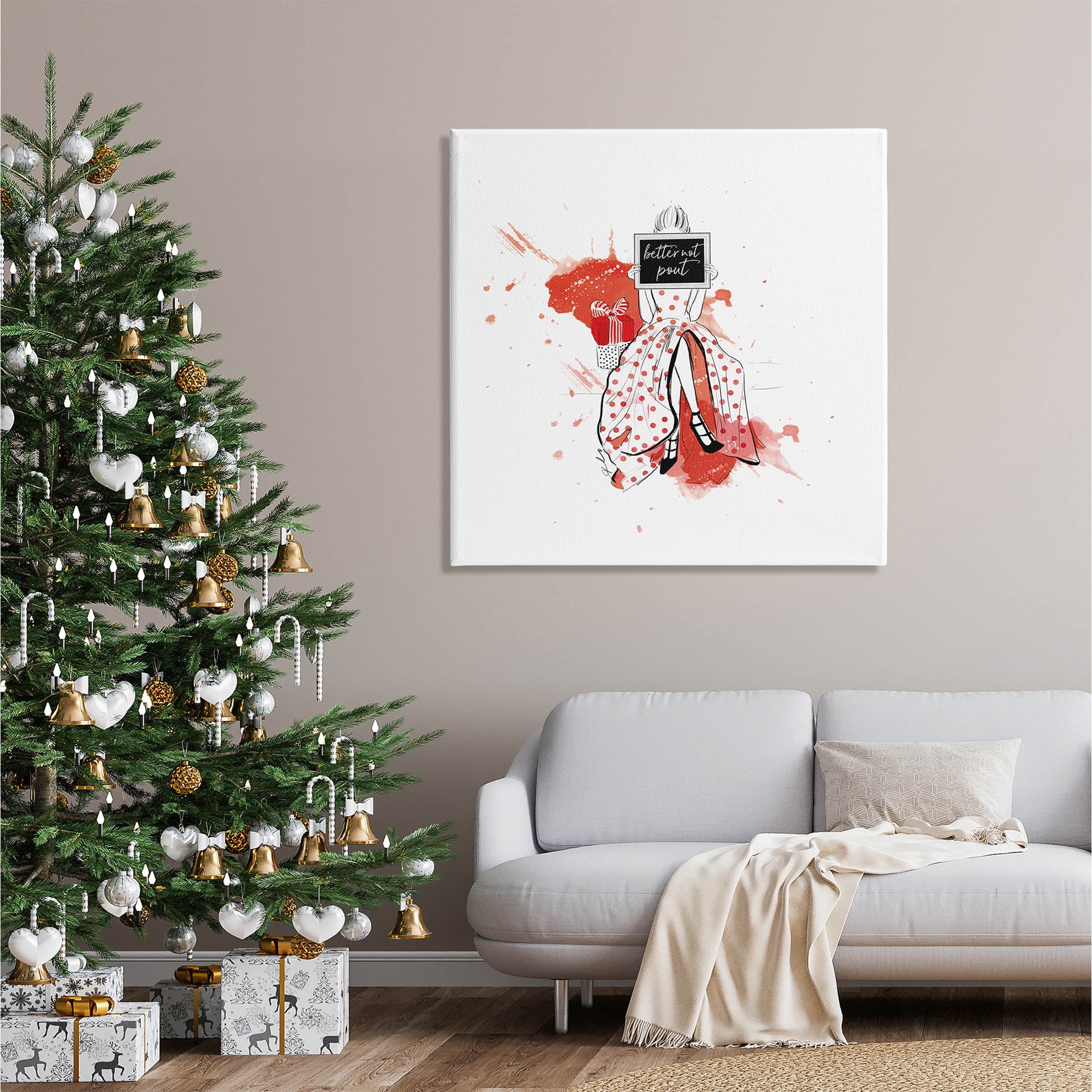 Stupell Industries Better Not Pout Holiday Fashion Graphic Art Gallery Wrapped Canvas Print Wall Art, Design by Alison Petrie