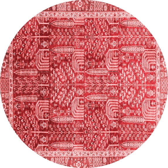 Ahgly Company Machine Washable Indoor Round Abstract Red Modern Area Rugs, 4' Round