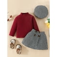 thumbnail image 3 of Newborn Infant Kid Baby Girls Clothes Sets 6M 9M 12M 18M 24M 3Y Knit Long Sleeve Sweaters Tops Plaid Skirts Hat Fall Spring Outfits, 3 of 10