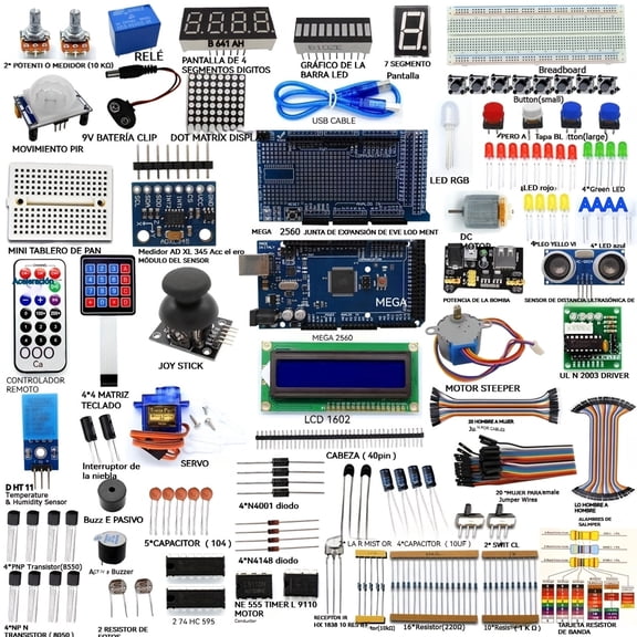 Full Starter Learning Kit for Arduino MEGA 2560, LCD1602 Display & Servo Motor Included