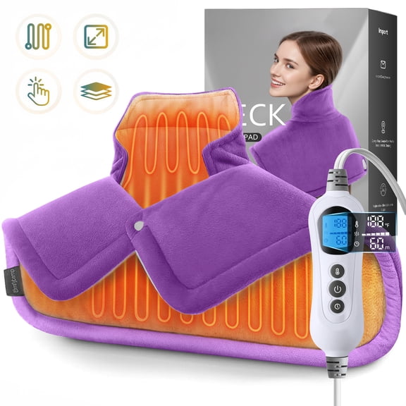 TCVOR Soft Flannel Heating Pad for Neck and Shoulders and Back, 19 x 24 in Wearable Weighted Electric Heating Pads with 6 Heat Settings & 6 Timer Auto Shut Off, Puple