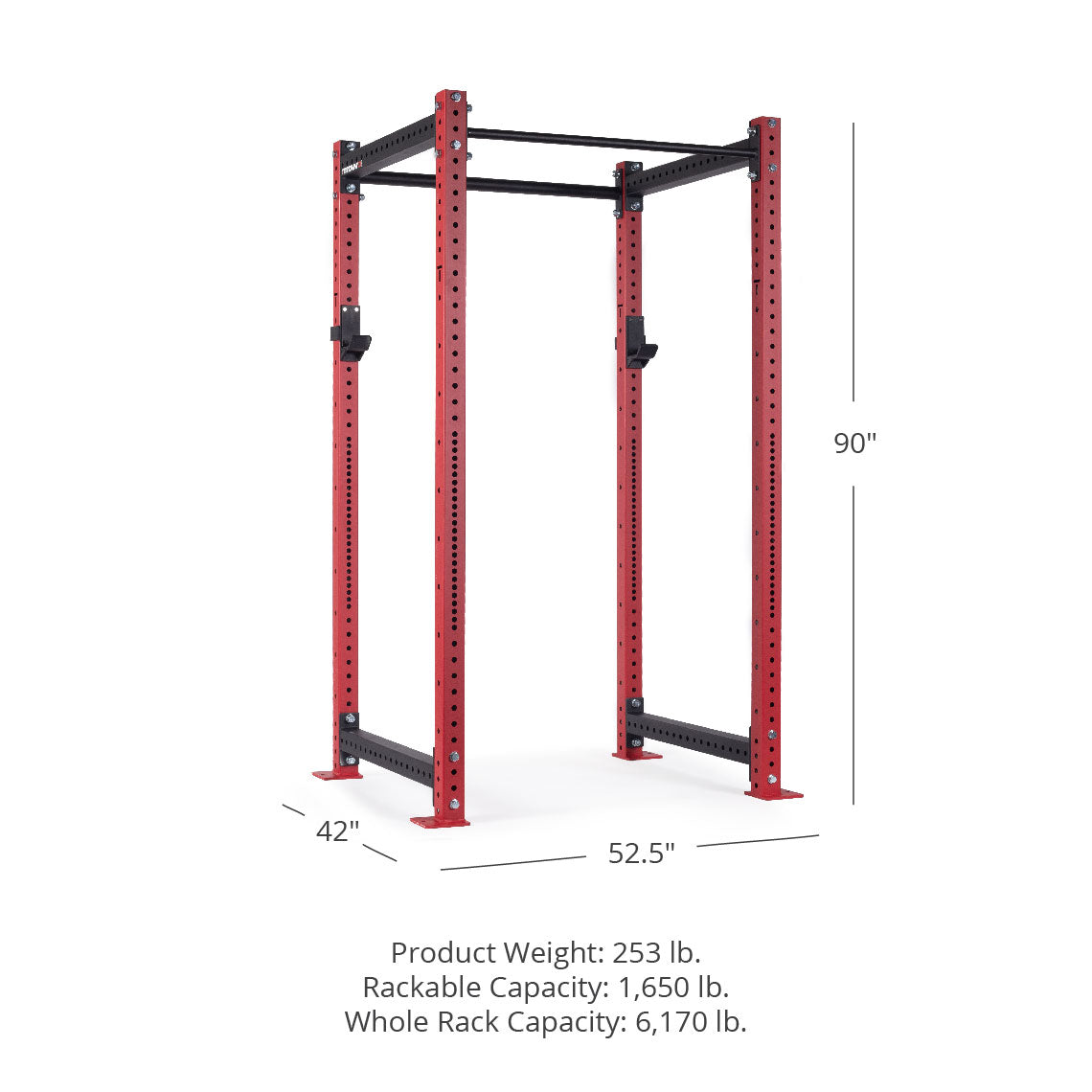 Titan Fitness X-3 Series 90" Red Bolt-Down Power Rack, 36" Depth, Rackable 1650 LB Cage, 1.25" and 2" Pull Up bars, Standard J-Hooks, Weightlifting and Strength Training