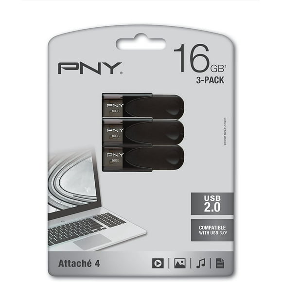 PNY Attache USB 2.0 Flash Drives, 16GB 3-Pack, Black (P-FD16GX3ATT4-GE)