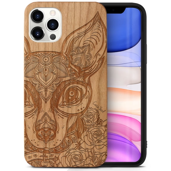 Case Yard Wooden Case Outside Soft TPU Silicone, Slim Fit Shockproof Wood Protective Phone Cover for Girls Boys Men and Women, Supports Wireless Charging Chihuahua Design case for iPhone-11-Pro-Max