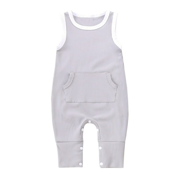 Penkiiy Newborn Infant Baby Girls Boys Sleeveless Ribbed Solid Knit Jumpsuit Clothes Baby Sleep and Play Pajamas 0-3 Months Gray on Sale