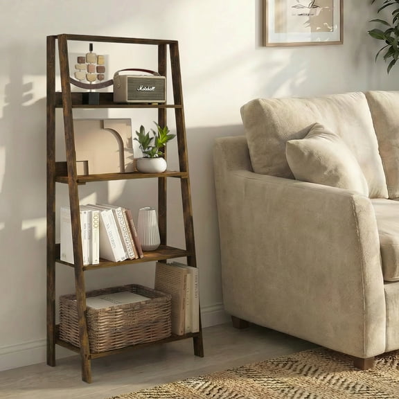Furinno LADDER 5-Tier Open Frame Ladder Bookshelf 13 x 23.6 x 53.5 Amber Pine