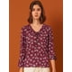 thumbnail image 2 of Allegra K Blusa de oto?o con volantes y cuello en V con lazo floral vintage para mujer Ciruela XS, 2 of 6