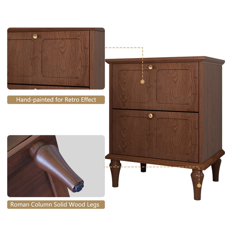 HLR 20" Mid Century Nightstands Set of 2, Brown photo 2